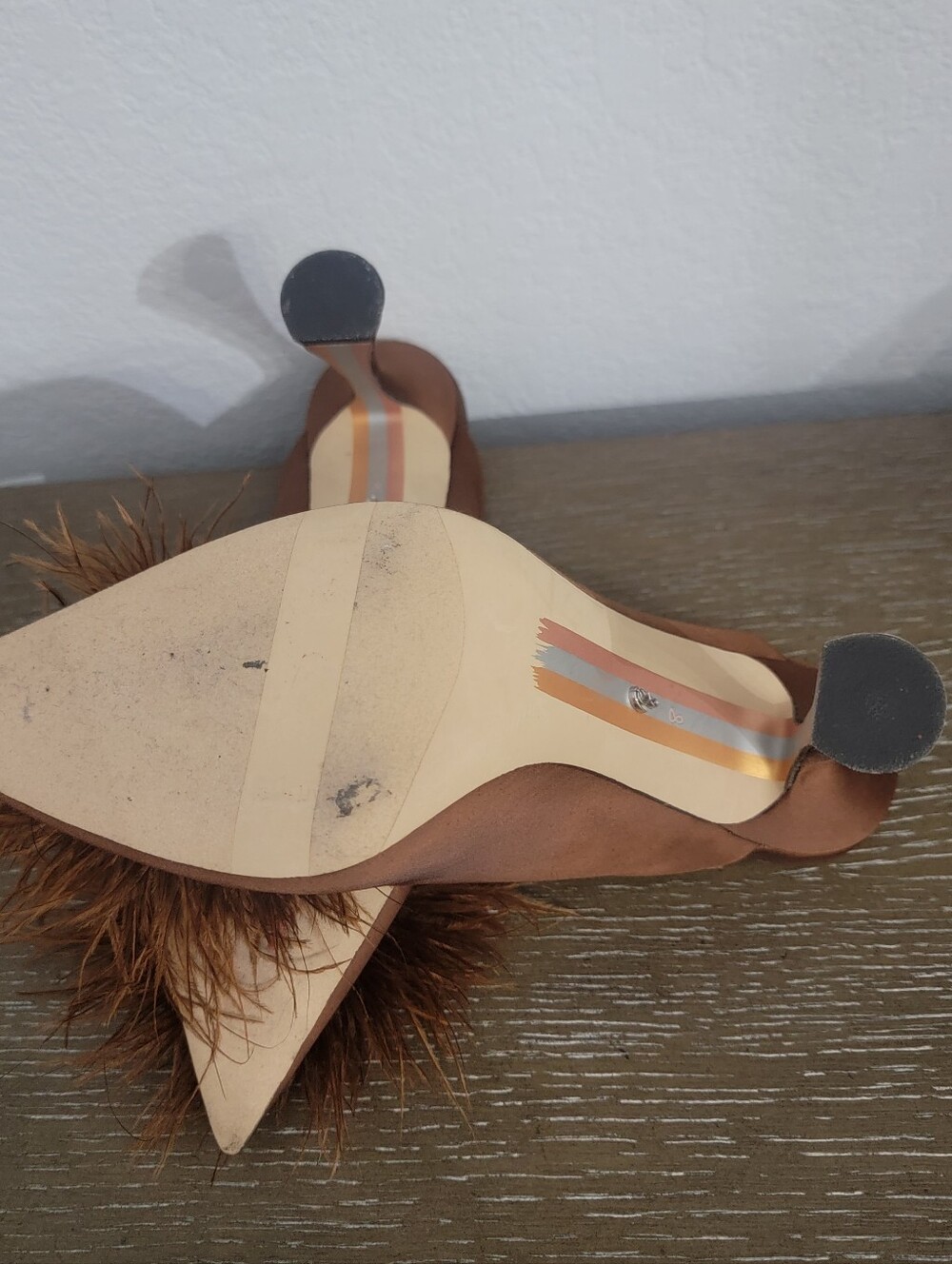 SAM EDELMAN  Brown Cinnamon Color Satin High Heel Mule Shoe Sz 8 Worn Once - Picture 4 of 5